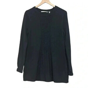 Soft Surroundings Sydney Cable Knit Wool Blend Sweater in Black Size Small